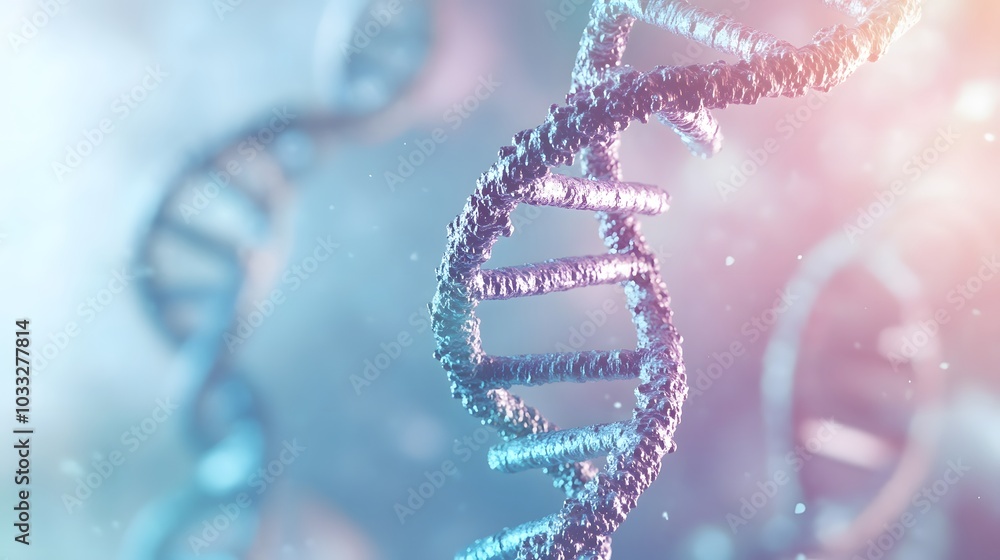 Poster close-up of a 3d rendered dna double helix with a blurred background