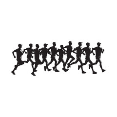 marathon run vector silhouette , side view of vector runner silhouette