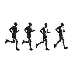 marathon run vector silhouette , side view of vector runner silhouette
