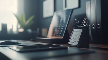 Minimalist Desk Setup with Calendar and Office Supplies