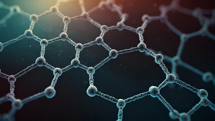 Abstract Molecular Network Structure Background, Glowing Connected Atoms or Chemical Bonds Representing Technology and Science