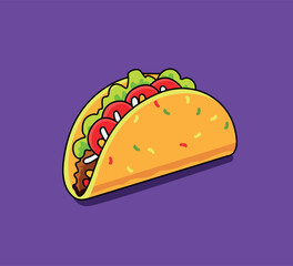 Mexican tacos isolated on purple background Vector illustration in flat style