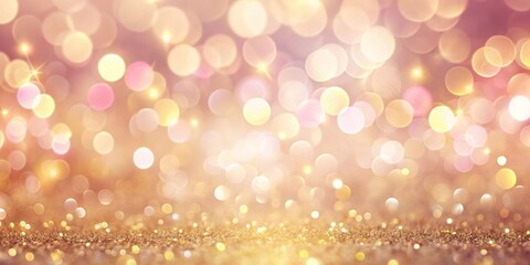 Pastel pink and gold blurred background with bokeh lights