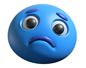 Fototapeta premium 3D render blue monday illustration with sad emotion face. White isolated background.