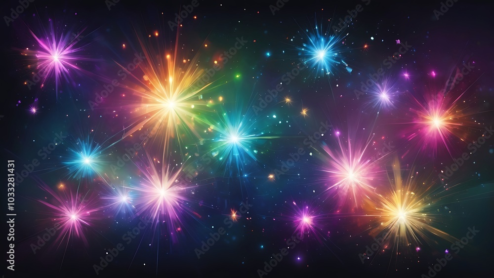 Aufkleber digital abstract artwork featuring a vibrant explosion of multicolored bokeh lights against a dark b