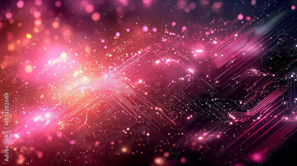 Poster abstract digital artwork featuring vibrant colors and circuit-like patterns.