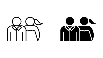 Bride and groom line black icon set. Wedding ceremony on white background