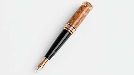 Naklejka premium Elegant Gold and Brown Fountain Pen on White Background