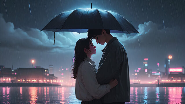 lofi couple night love rain moon passion
