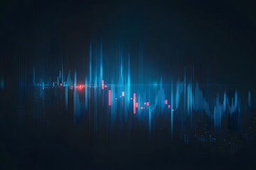 A stock market graph with candlestick chart and trading lines on a blue background, a financial online concept,