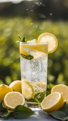 Refreshing drinks of lemonade cocktail with lime and ice and water with lemon