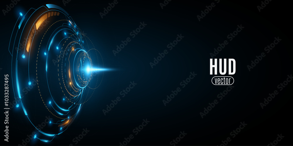Poster glowing hud circles with bright flash into cyberspace. futuristic sci-fi element. abstract technolog