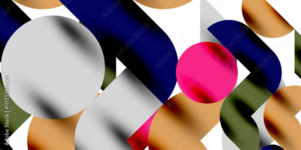 Poster Tech minimal circular shapes geometric art. Vector modern circles