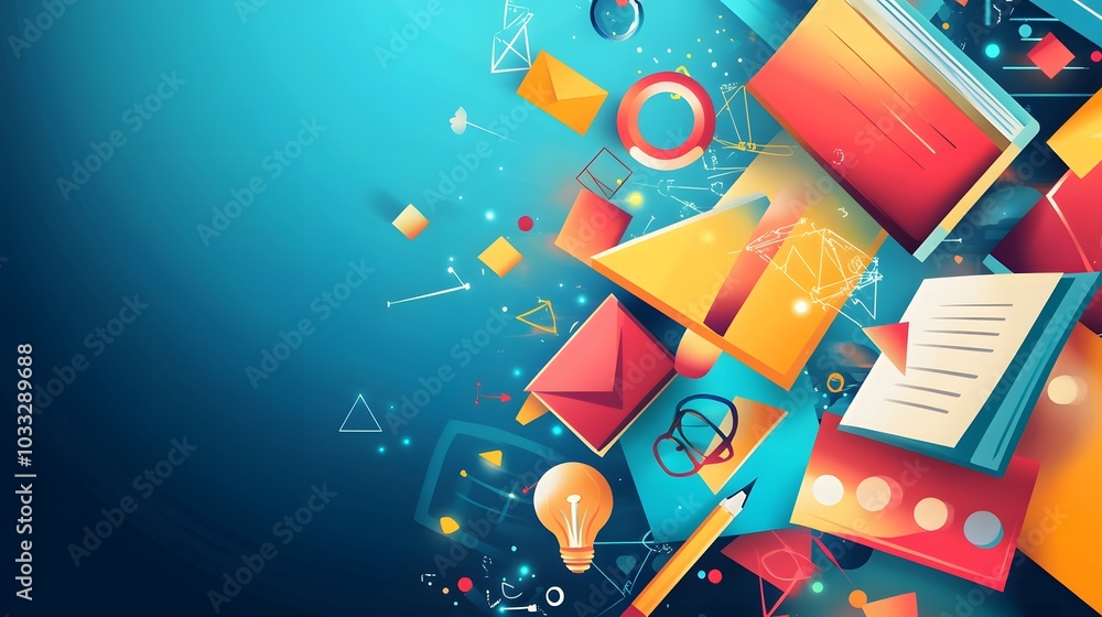 Aufkleber abstract composition of brightly colored geometric shapes and objects