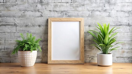 Picture frame hanging on wall beside plant