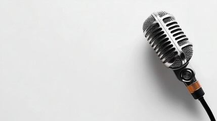 Classic vintage microphone on a neutral background, symbolizing music and performance in a creative studio setting