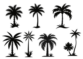 Set of palm tree Silhouette vector illustration	