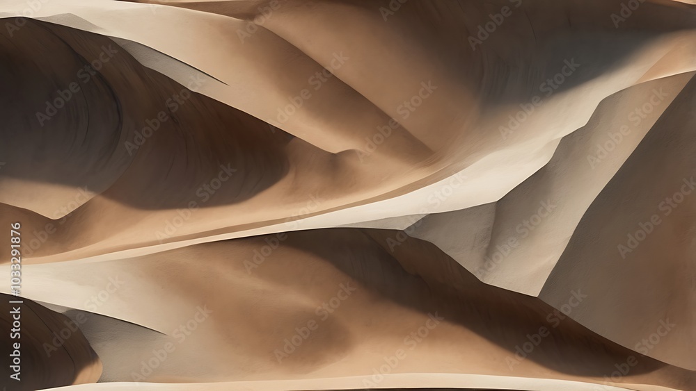 Poster abstract digital artwork featuring a series of undulating, wavy patterns resembling sand dunes or la