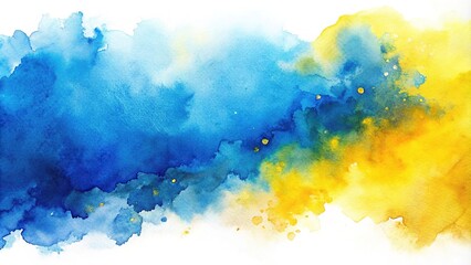 Blue yellow watercolor background with abstract artistic backdrop tilted angle