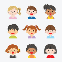 Boys and girls group of kids children cute illustration simple drawing happy smiling cheerful colorful classmate baby nursery avatar
