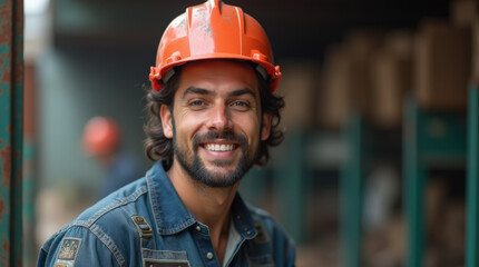 Portrait of Construction Worker in Hard Hat – Professional, Determined, and Hardworking Labor Force in Industrial Setting