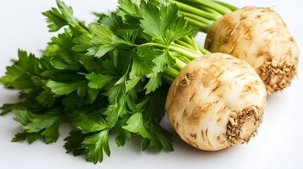 celery root with leaf isolated on white background. Celery isolated on white. 