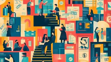 This illustration shows people learning about money and business. It's perfect for websites, posters, and other marketing materials that promote entrepreneurship.