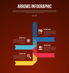 arrows template infographic with vertical arrow line with opposite direction with 4 point with dark style for slide presentation