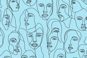 Foto auf Acrylglas Eine Linie A blue background with many faces drawn on it  © WETDREAM