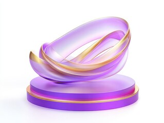 Iridescent purple podium with gold highlights, enveloped in an abstract light swirl, evoking luxury and exclusivity, ideal for premium displays
