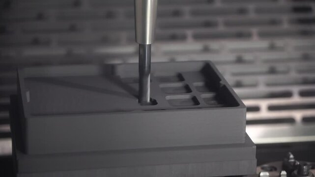 The CNC milling machine rough cutting the graphite electrode parts.