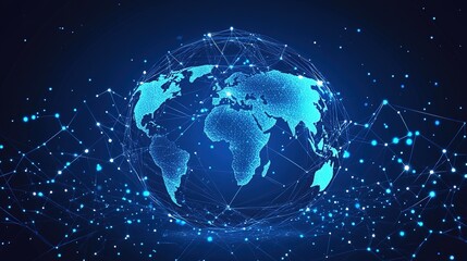 Fototapeta premium Global web of connections, telecommunication with blockchain and cryptocurrency.