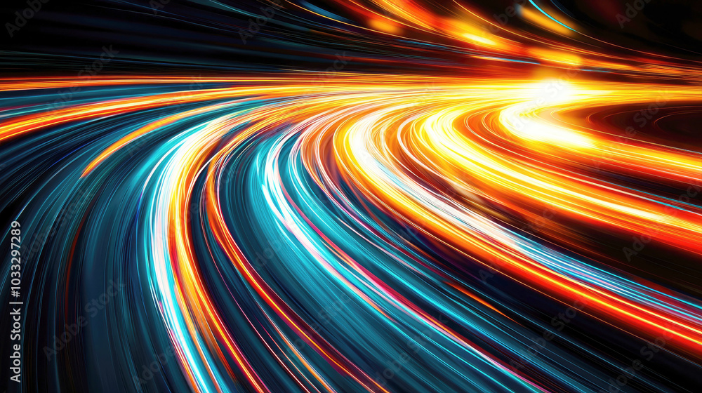Poster abstract light trails creating a dynamic, vibrant motion effect.