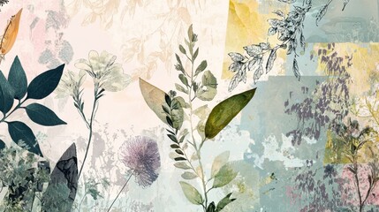Artistic botanical illustration with layered textures and colors
