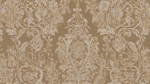 Fototapeta detailed and intricate wallpaper design, characterized by a classic and ornate style, with a repeating pattern that includes floral and vine motifs
