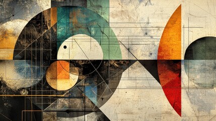 Abstract geometric composition with layered textures and colors