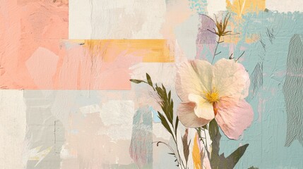 Artistic floral composition with pastel textures and colors