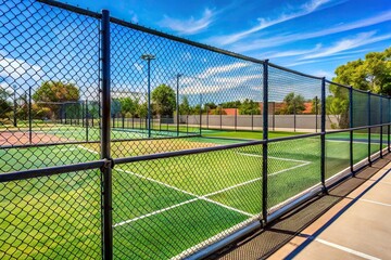 Pickleball courts behind chain link fence