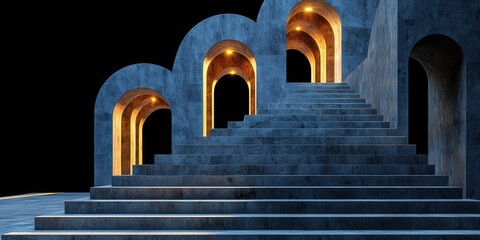 Naklejka premium Modern Stone Archway Staircase Minimalist Architecture Design