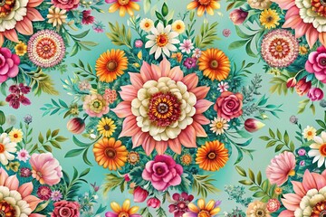 Boho chic floral seamless pattern with minimalist design