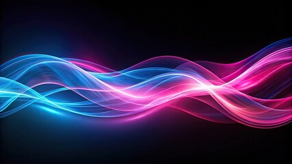Naklejka premium Pink and blue translucent luminous waves of light undulate gracefully against a dark backdrop