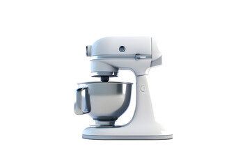 White stand mixer with metal bowl. Isolated on transparent background