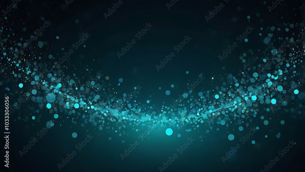 Poster abstract digital artwork featuring a dynamic composition of glowing blue and teal bokeh circles agai