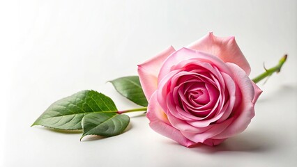 botanical pink rose print on white background