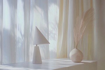 Minimalist Interior Design with White Lamp and Vase