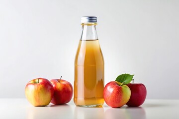 Bottle of apple juice with blank white label tilted angle