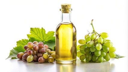 bottle of grapeseed oil on white background macro