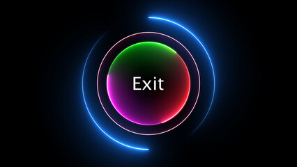 Glowing neon circle with word exit on black background