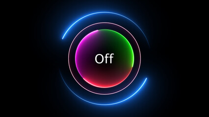 Glowing neon   circyle with word off on black background