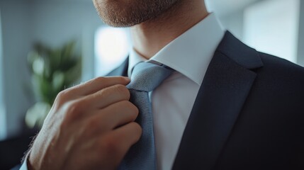 Man Adjusting His Tie: A Close Up Portrait of Elegance